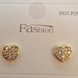 Gold Heart Crystal Stud Earrings