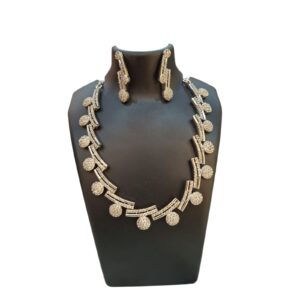 Silver Geometric Crystal Necklace Set