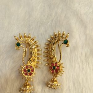 🌸 Maharashtrian Pearl Peacock Jhumka Earrings