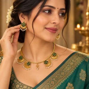 Fulki Emerald Crescent Pearl Necklace ✨ - Image 2