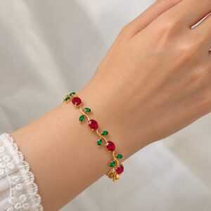 Ruby & Emerald Tulip Vine Bracelet - Image 2