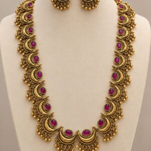 Ruby Chandbali Long Necklace Set