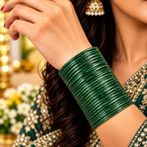 Emerald Green Glitter Thin Bangle Set Of 36 - Image 2
