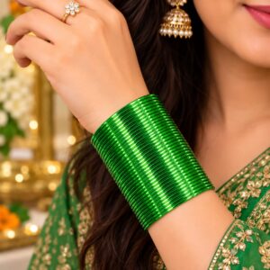 Emerald Green Glossy Thin Bangle Set Of 36 - Image 2