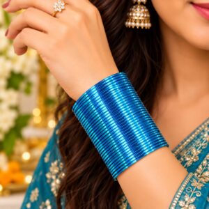 Royal Blue Metallic Glossy Bangle Set - Image 2