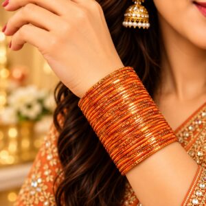 Metallic Orange Thin Bangle Set Of 36 - Image 2