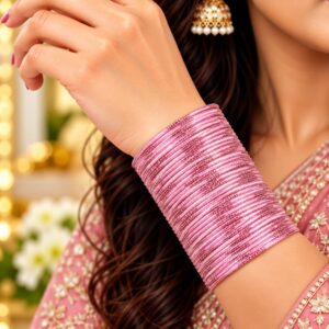 Baby Pink Glitter Thin Bangle Set Of 36 - Image 2