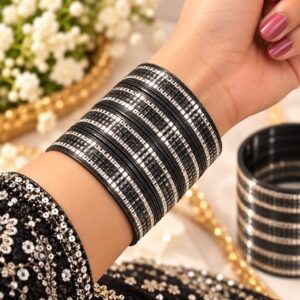 Black & Silver Mirror Work Bangle Set OF 48 - Image 2