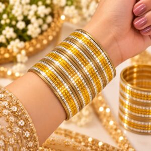 Golden & Silver Mirror Work Bangle Set Of 48 - Image 2