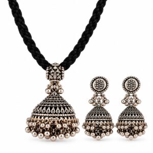 Oxidised Jhumka Pendant Necklace Set