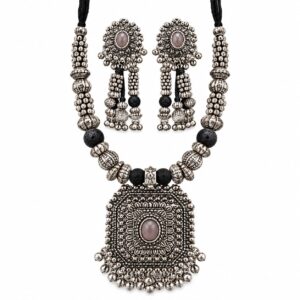 Oxidised Square Pendant Necklace Set