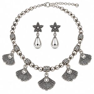 Oxidised Fan Charm Necklace Set
