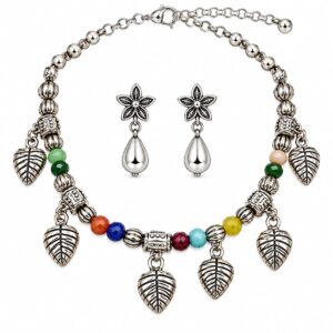 Multicolour Leaf Charm Necklace Set