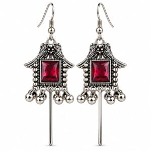 Ruby Stone Oxidised Ear Cuff Earrings