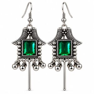 Emerald Green Oxidised Long Drop Earring