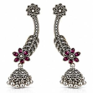 Ruby Floral Oxidised Jhumka Earrings