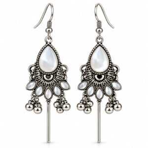 Pearl White Oxidised Statement Drop Earrings