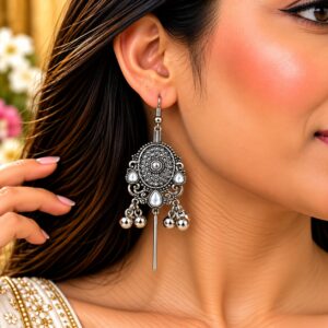 Pearl Teardrop Oxidised Earrings - Image 2