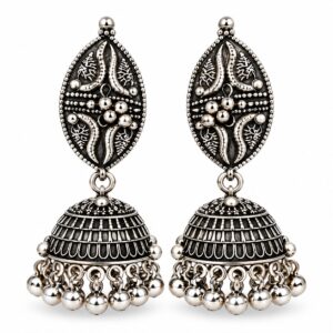 Ethnic Paisley Oxidised Silver Jhumka Earrings