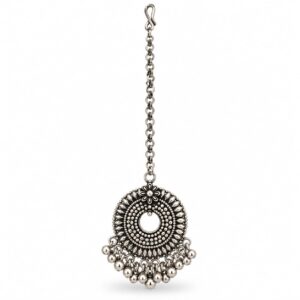 Chandbali Style Oxidised Silver Maang Tikka