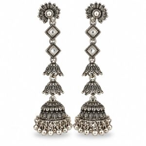 Traditional Triple Layer Oxidised Jhumka Earrings