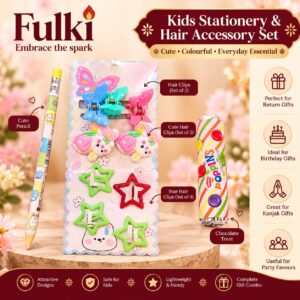 Cute Kids Stationery & Hair Accessories Gift Set Of 9